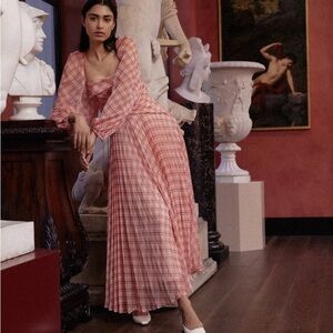 Acler Mattison Midi Peach Plaid Pleated Dress